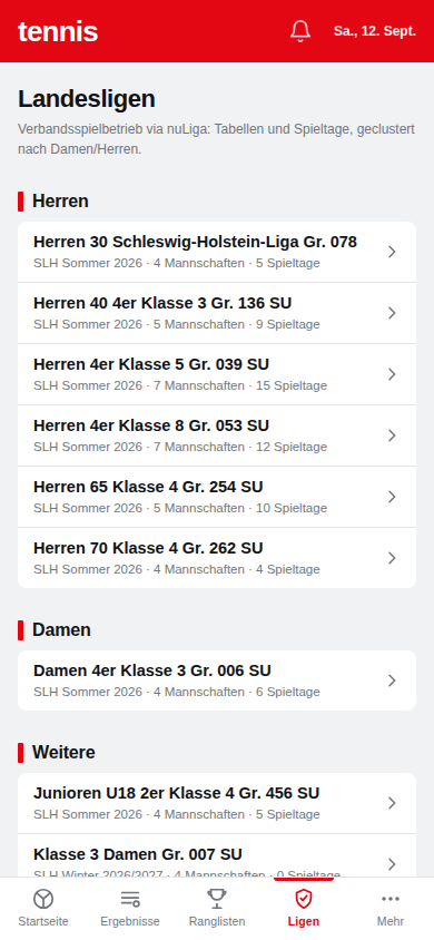 Landesligen-Auswahl mit Herren-, Damen- und weiteren Ligen
